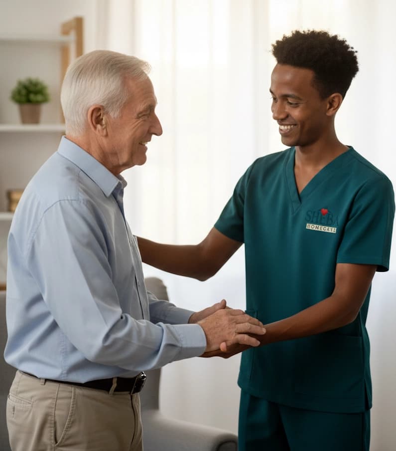 Caregiver assisting a senior at home